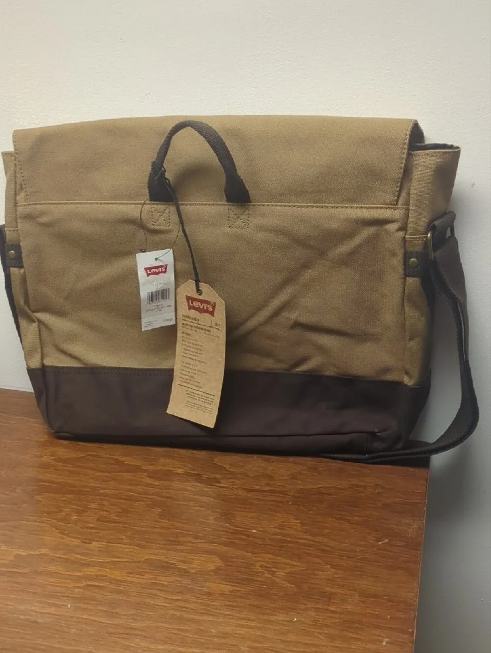 Levi's Two-Tone Tan and Dark Brown Canvas Lap Top Messenger Bag Sutherland II